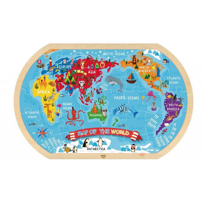 Tooky Toy Ξύλινο Πάζλ Παγκόσμιος Χάρτης - 3+ Ετών