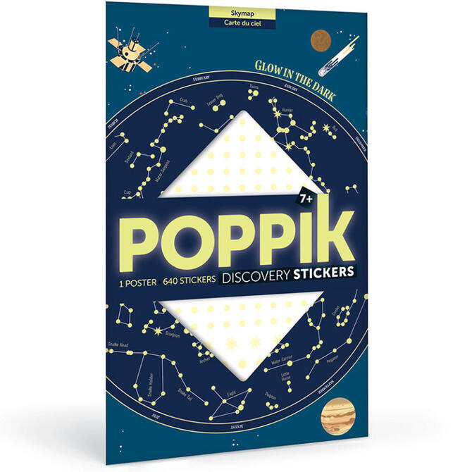 Poppik Skymap Glow in the Dark - Reusable sticker poster ages 7-12